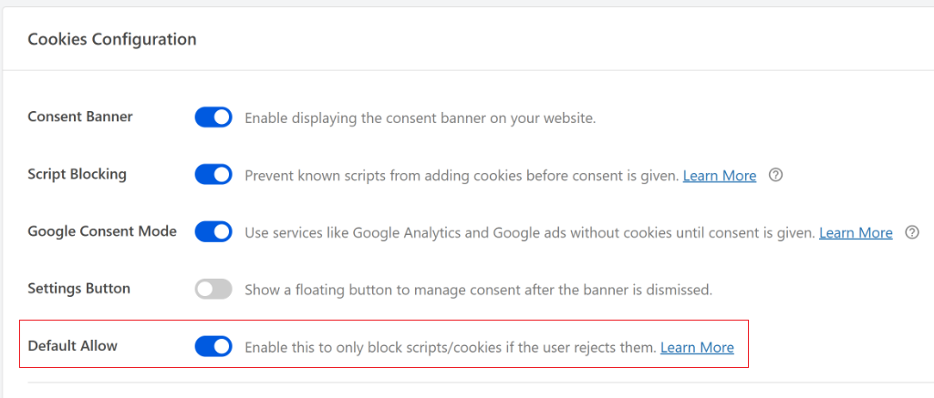 Enable default allow option