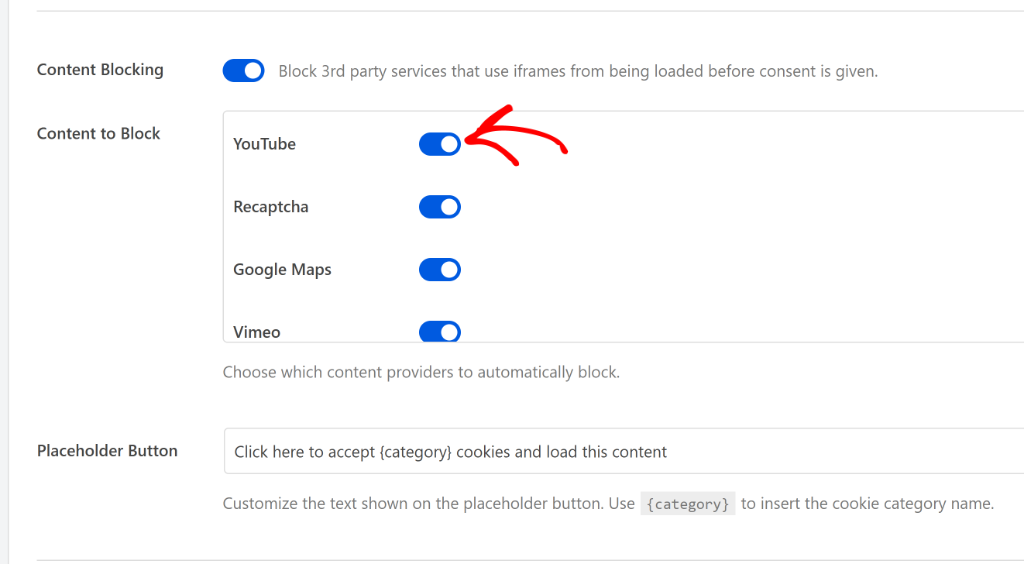 Select services in content blocking