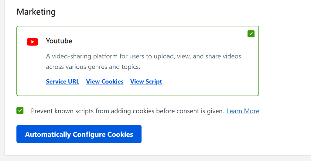 Click automatically configure cookies