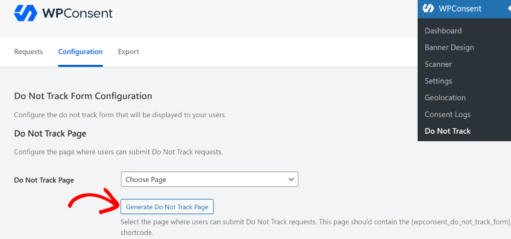 Click generate a do not track page