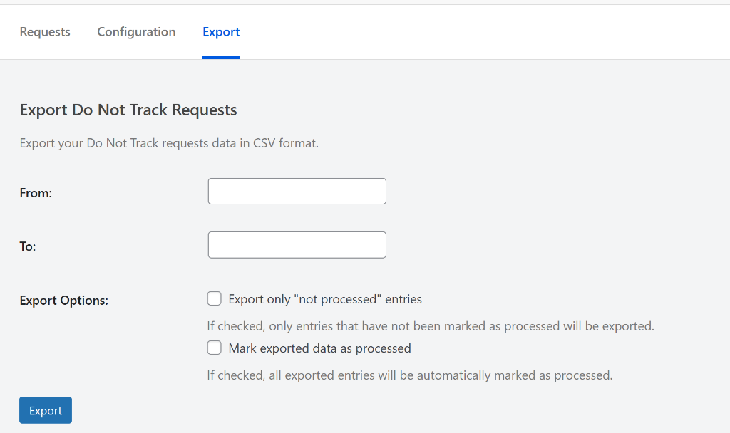 Export do not track requests