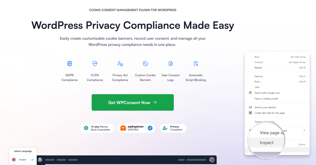Inspect element in chrome