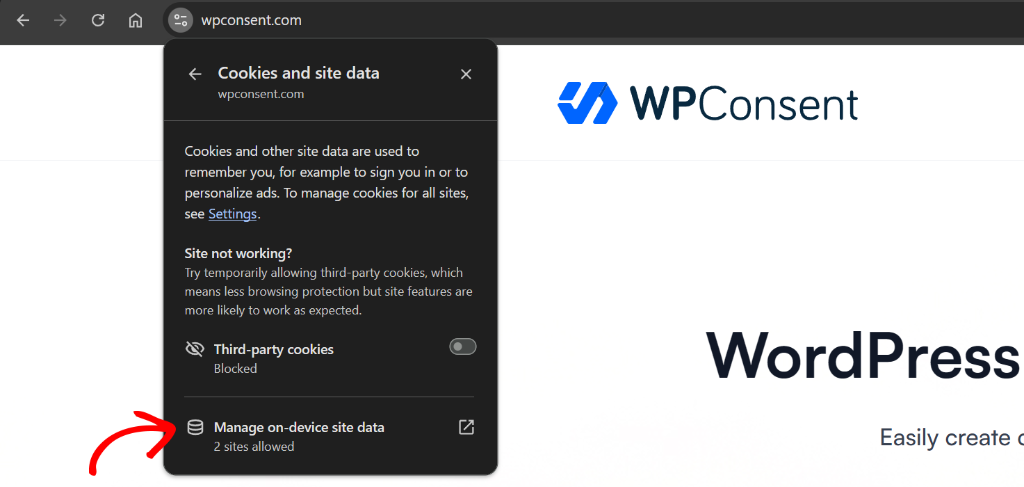 Manage on site device data option