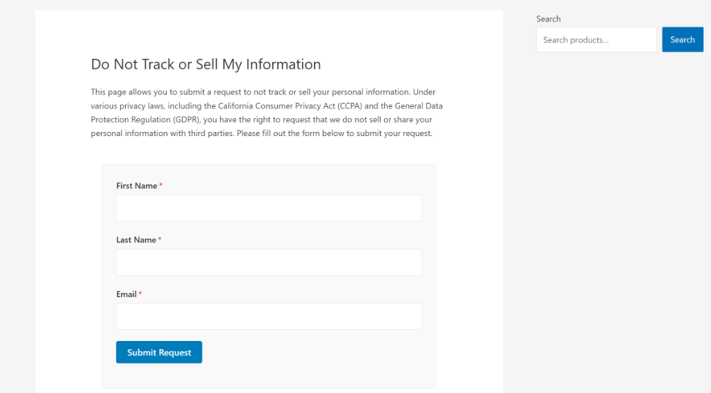Preview of do not track form