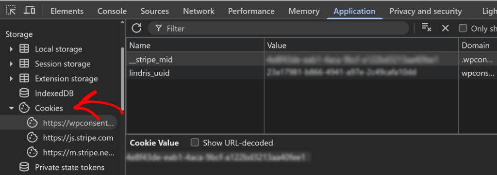 See cookie data in dev tool chrome