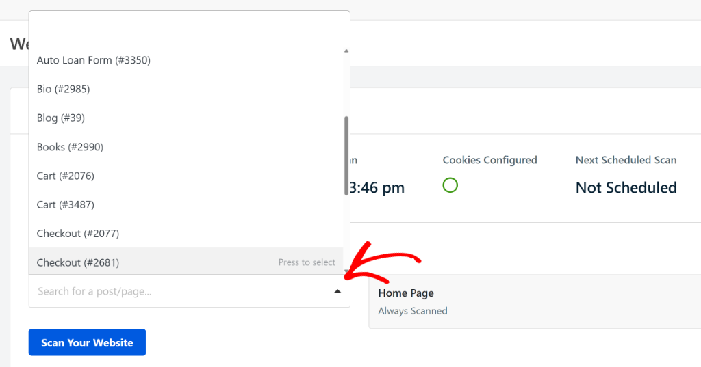 Select pages to scan