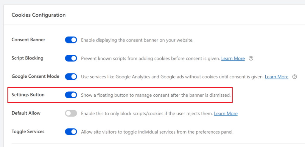 Show a floating settings button