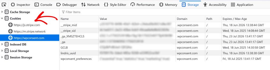 View cookies in Firefox