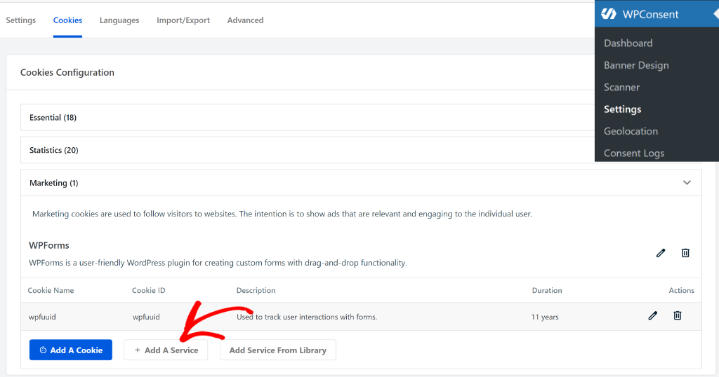 Click the add a service button