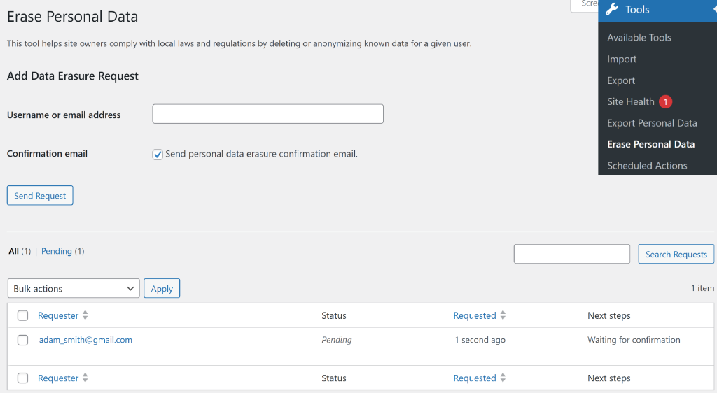 Erase personal data in WordPress