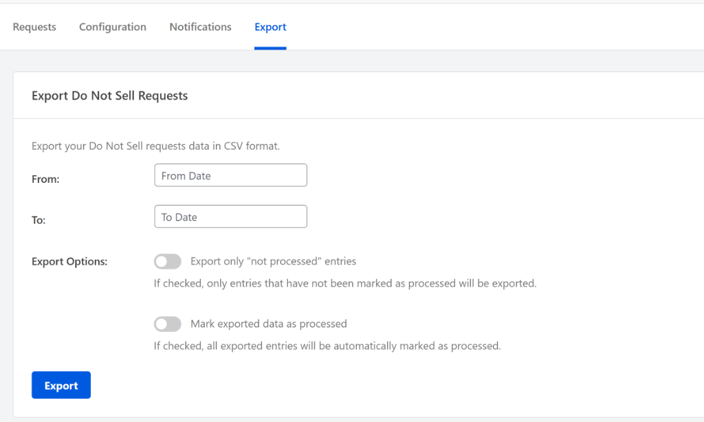Export do not sell requests