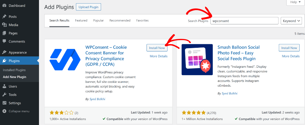Install WPConsent lite version