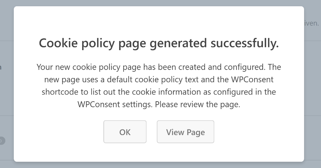View cookie policy popup