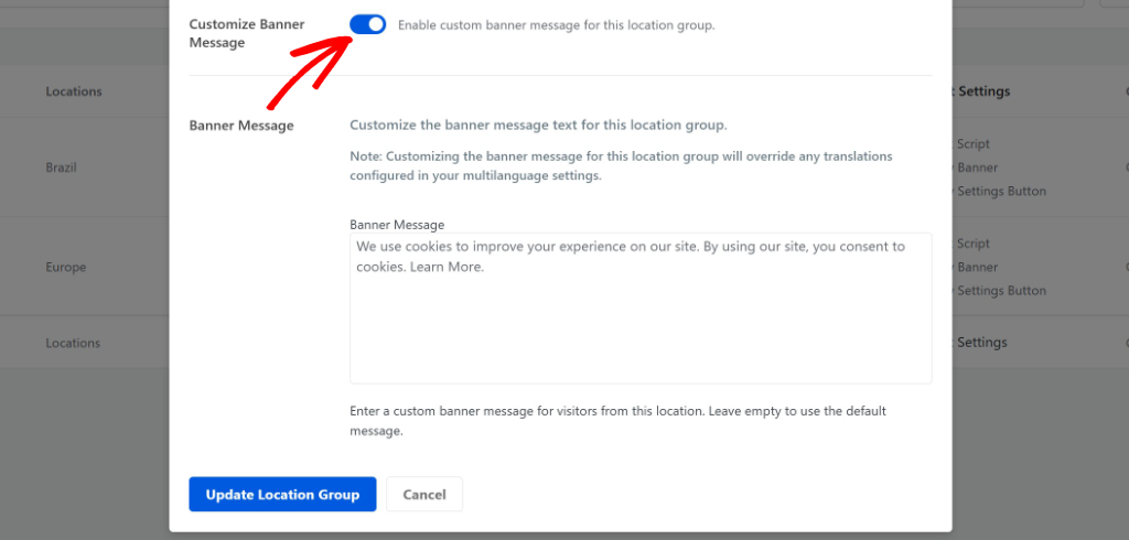 Customize banner message