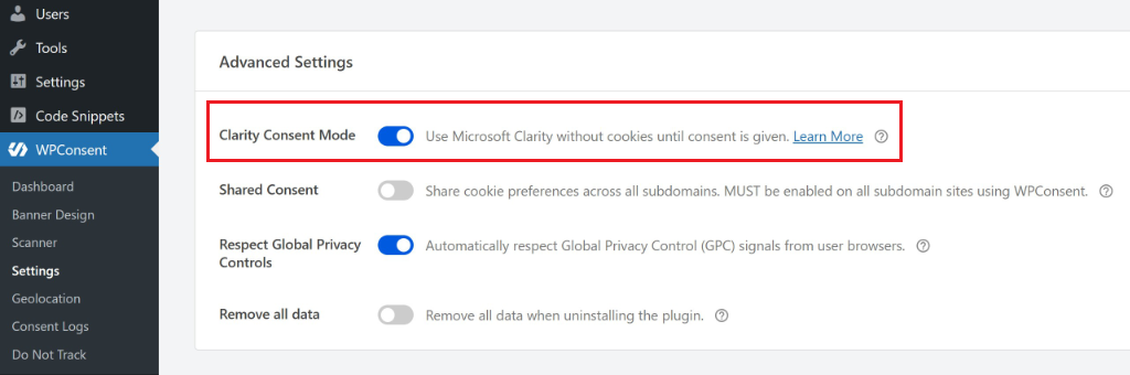 Enable clarity consent mode