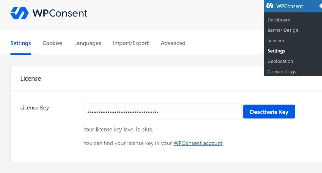 WPConsent settings