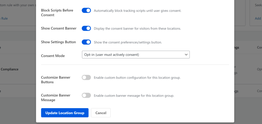 Edit location group settings