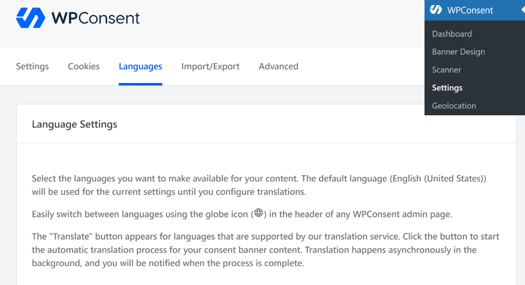 Go to language settings