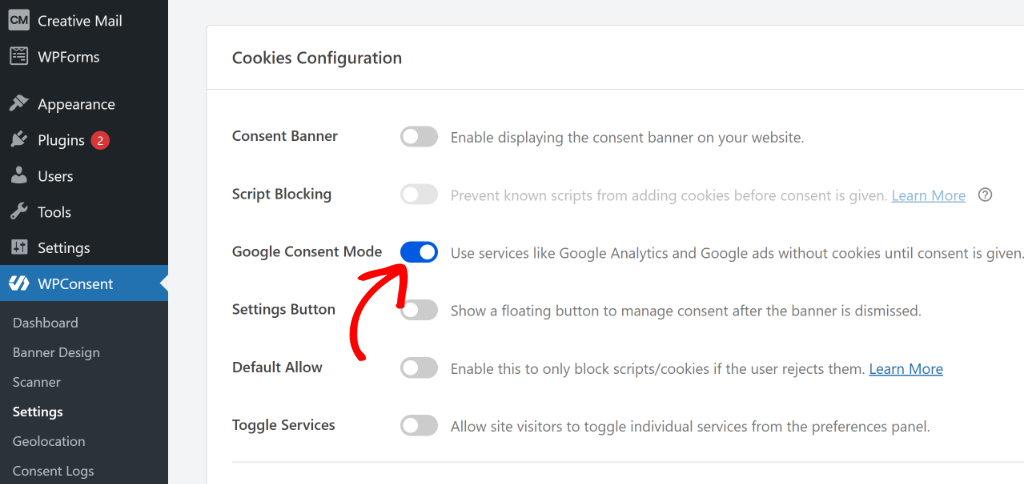 View Google consent mode