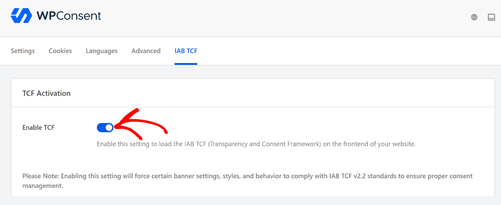 Enable TCF option in WPConsent