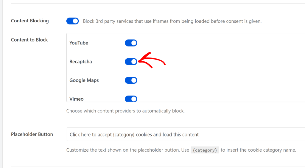 reCAPTCHA in content blocking