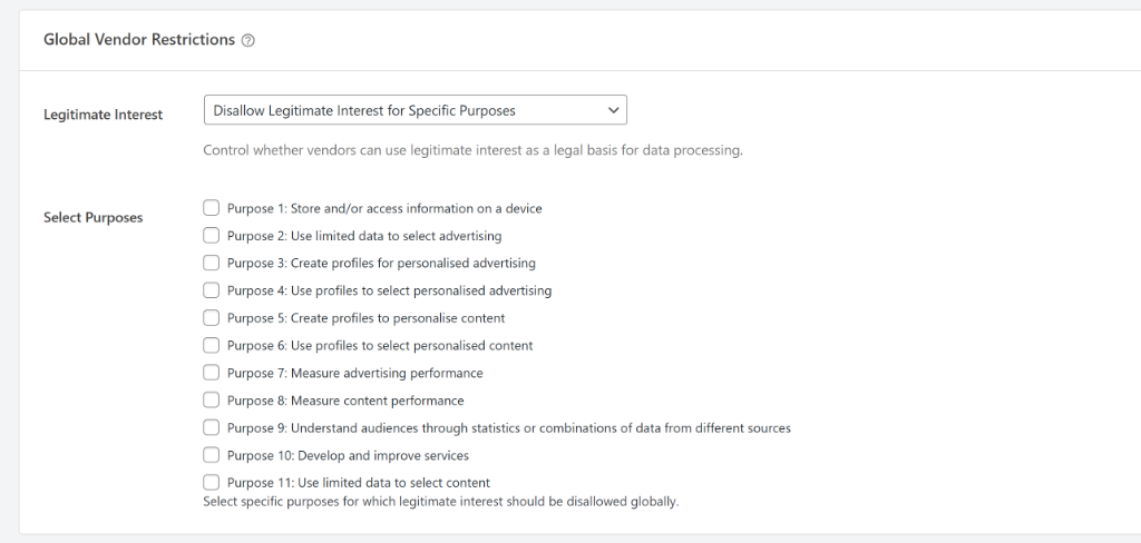 Disallow legitimate interest for purposes