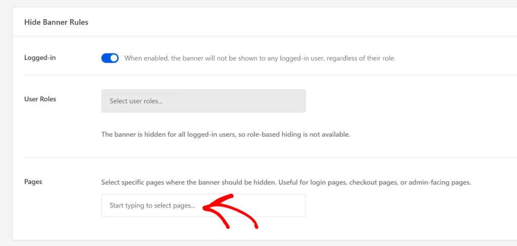Hide banner for pages