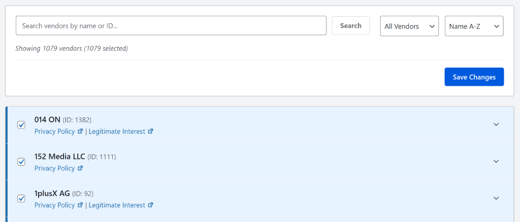 View and search vendor list
