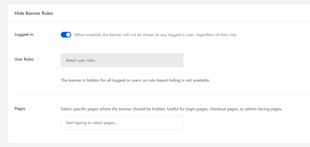 View hide banner rules