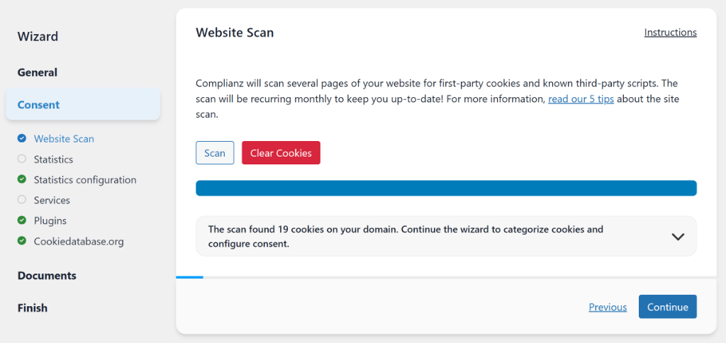 Complianz cookie scanner