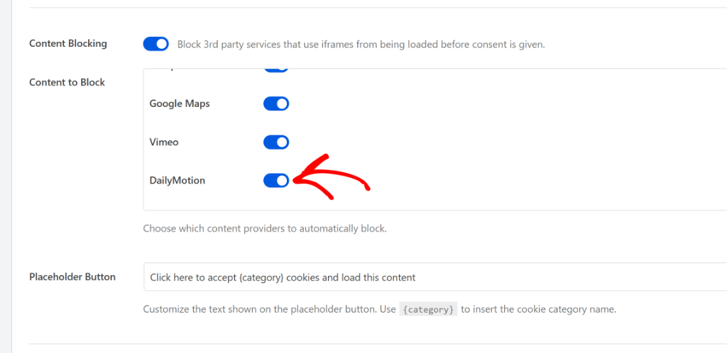 Ensure Dailymotion is enabled
