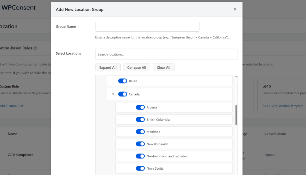 Geolocation for Canadian provinces