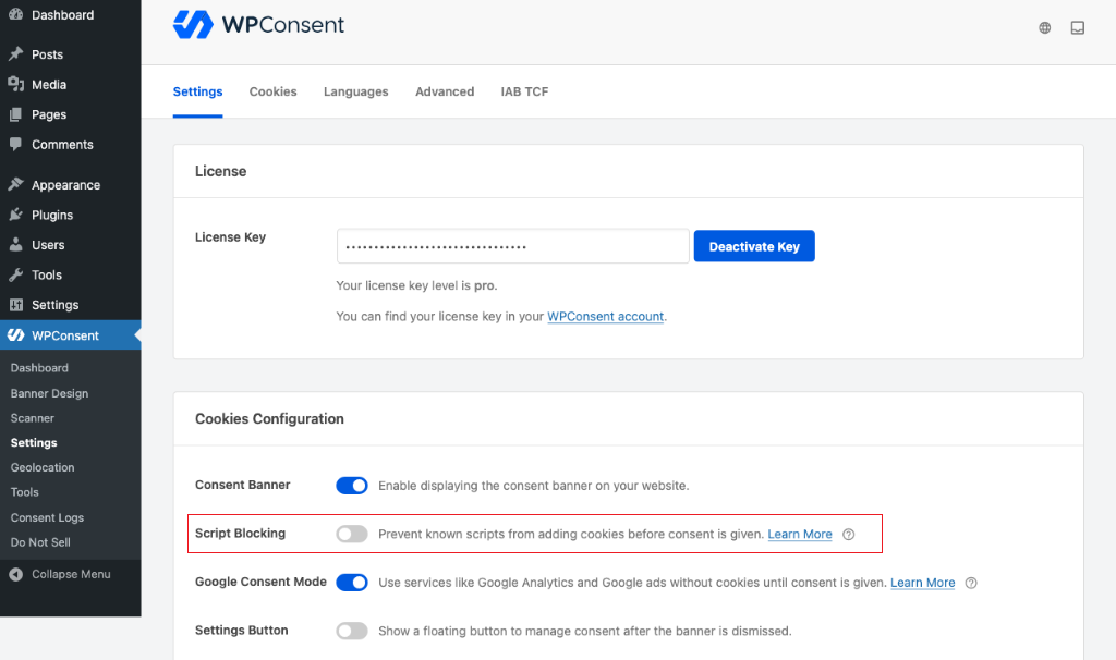 Enable script blocking