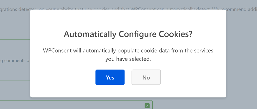 Select yes for configuring cookies