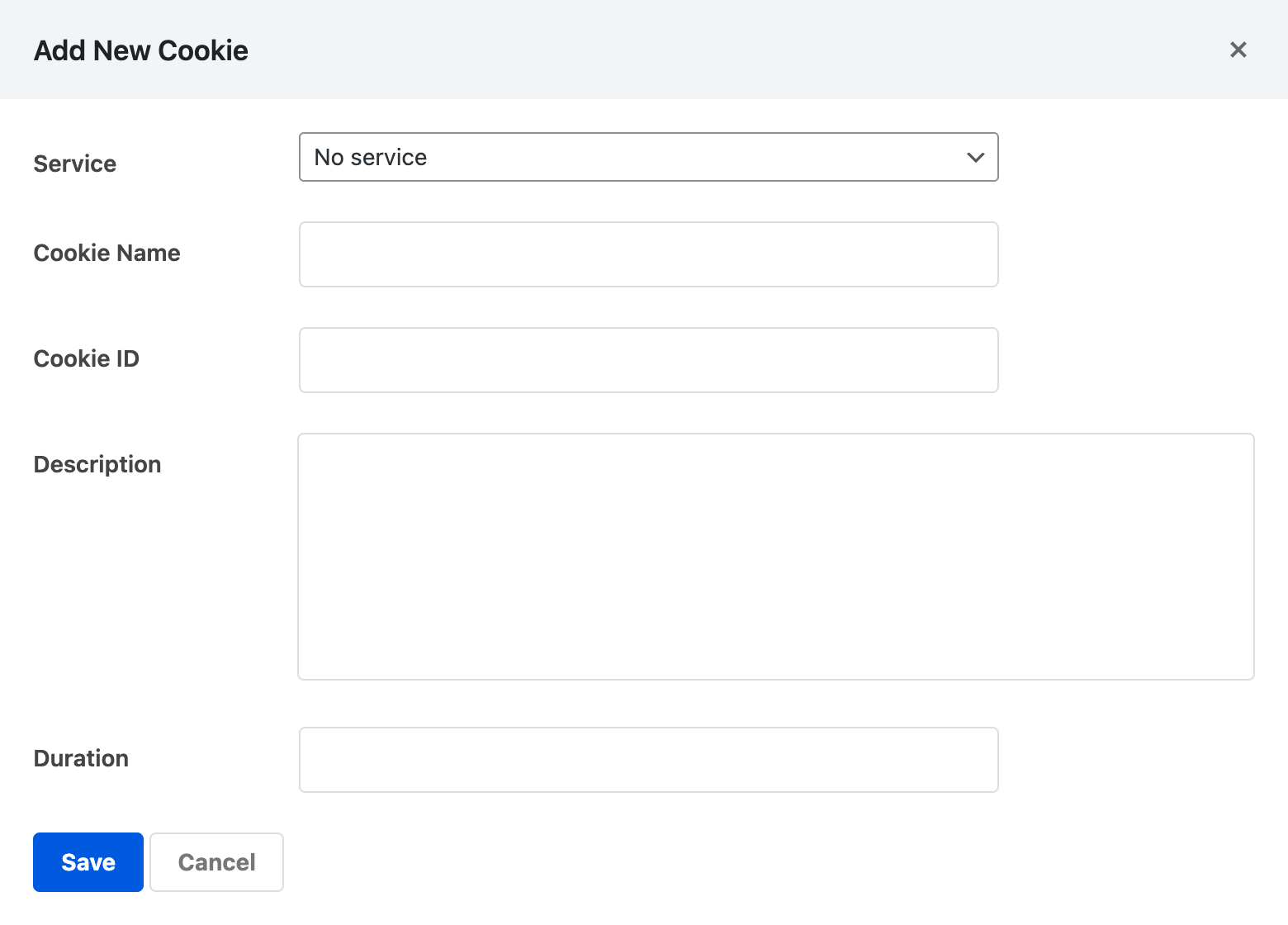 Add New Cookie modal with form fields