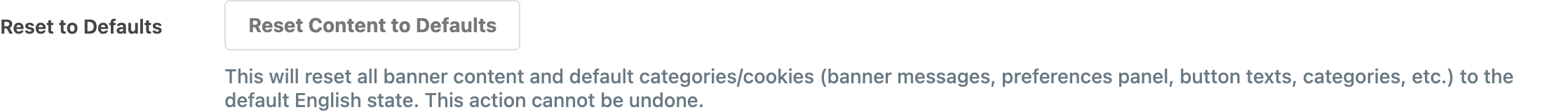 The Reset to Defaults button and its warning text