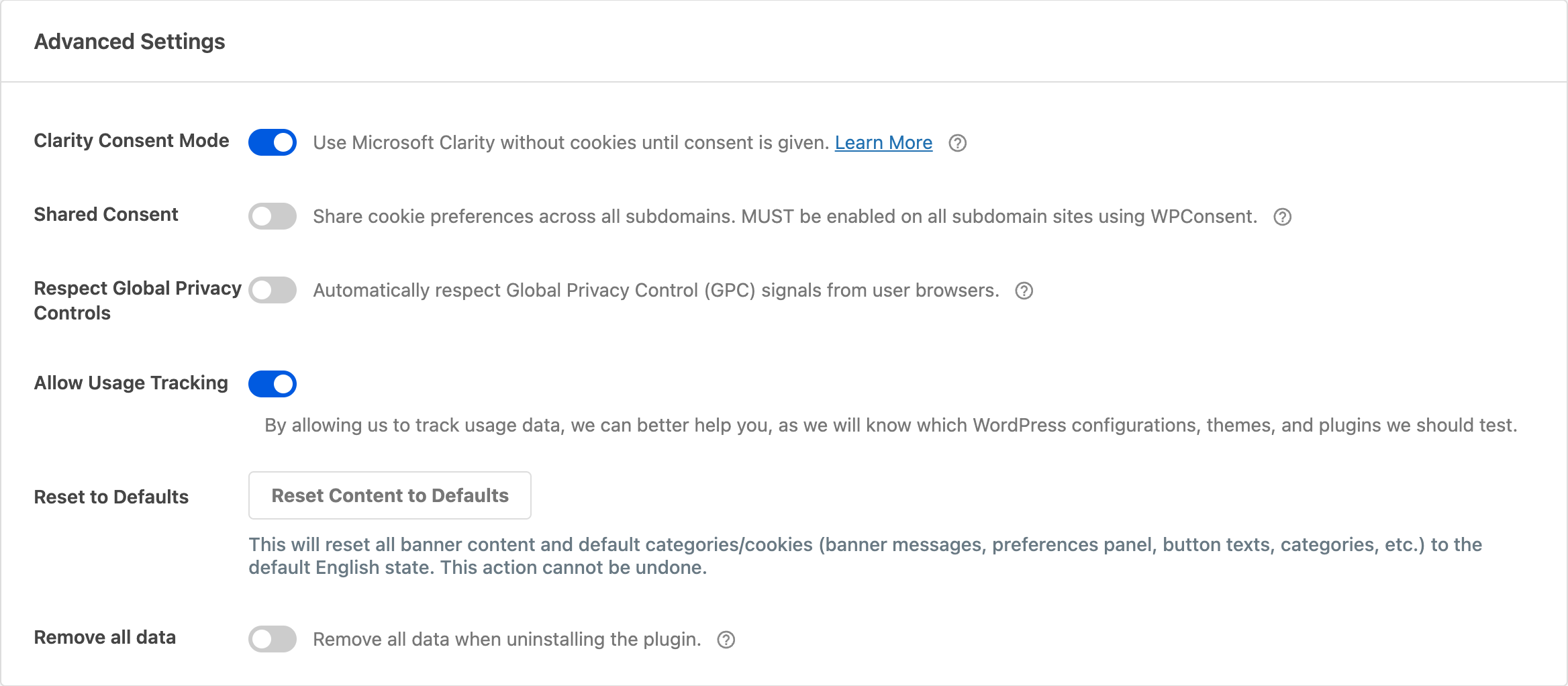 The Advanced Settings section on the Advanced tab