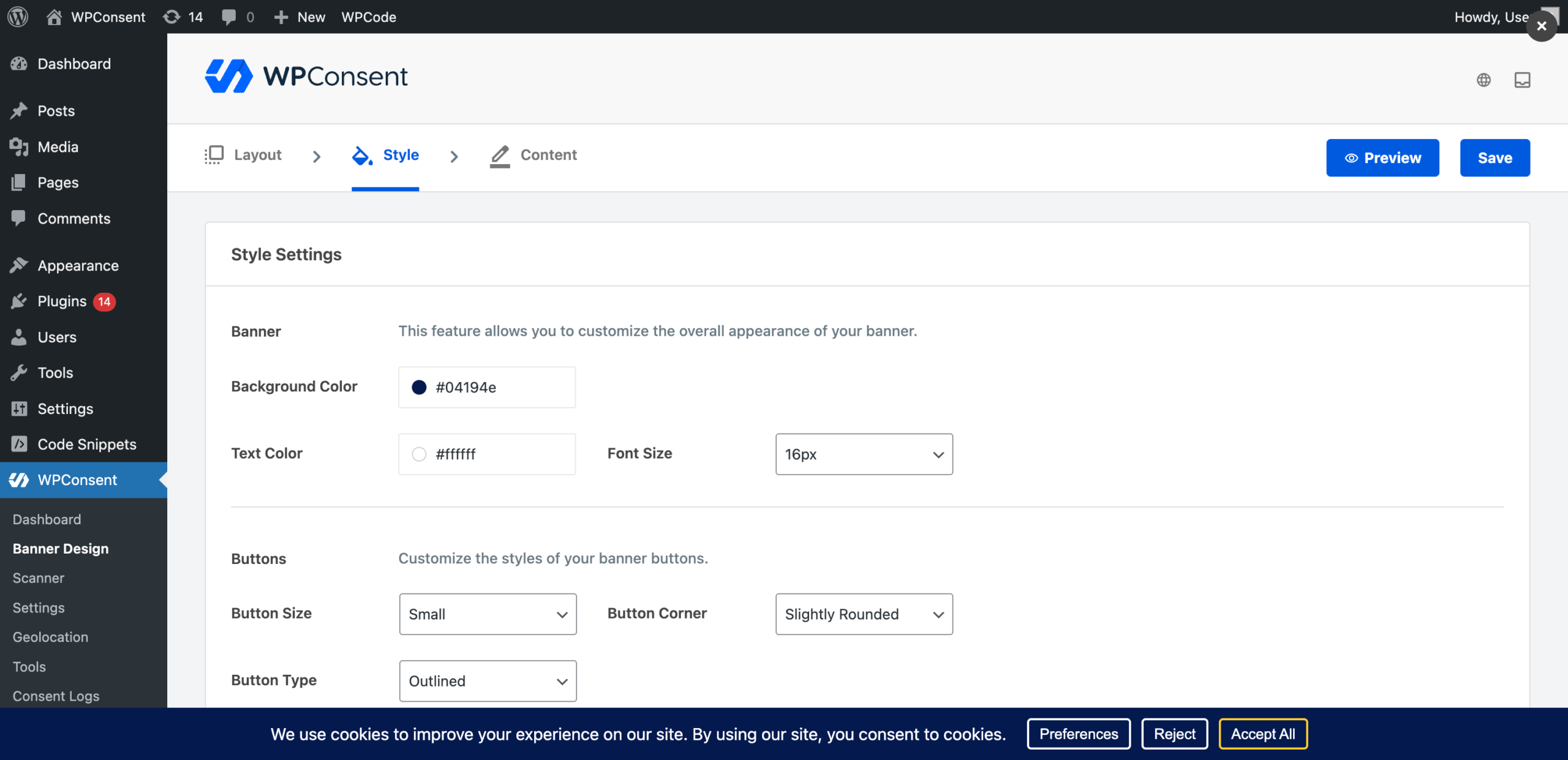 Banner preview showing outlined button style