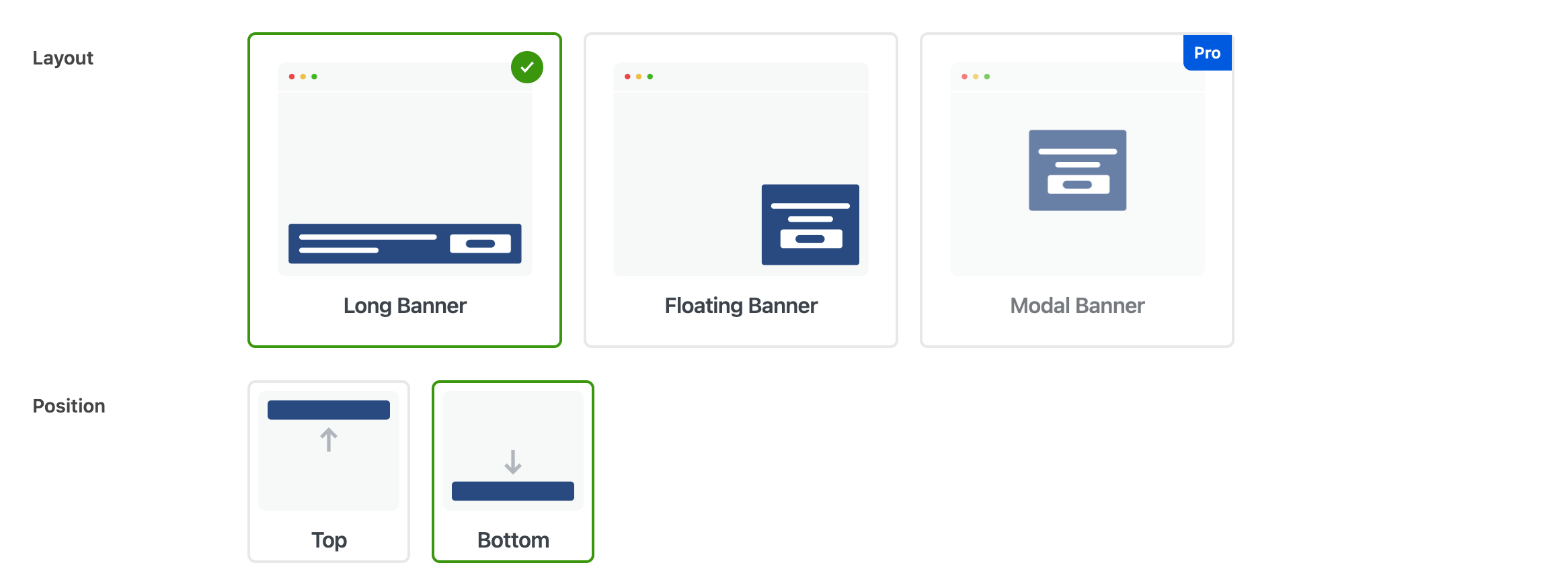 The three banner layout choices