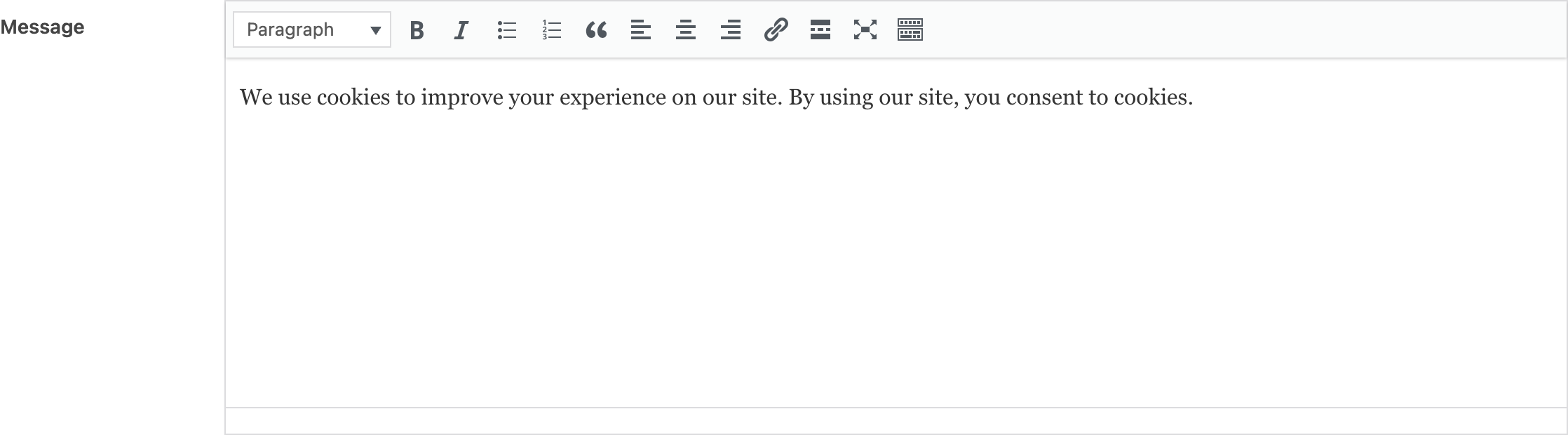 The banner message rich text editor