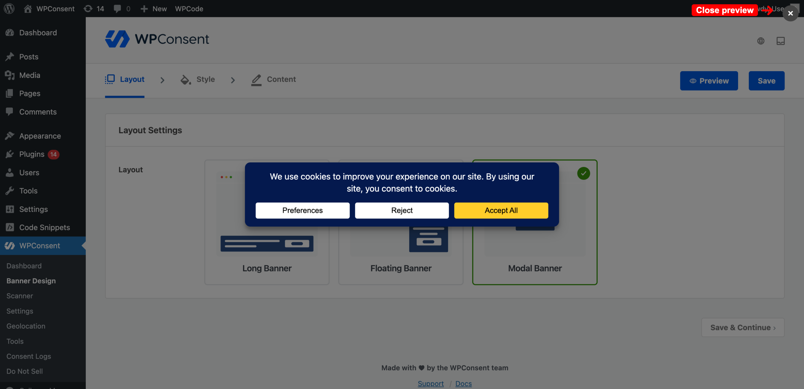 Banner Layout Options - WPConsent