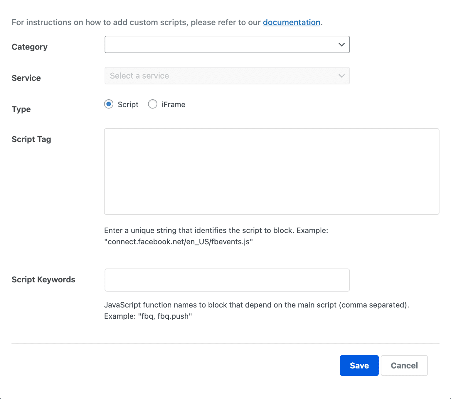 Scripts y Iframes Personalizados - WPConsent