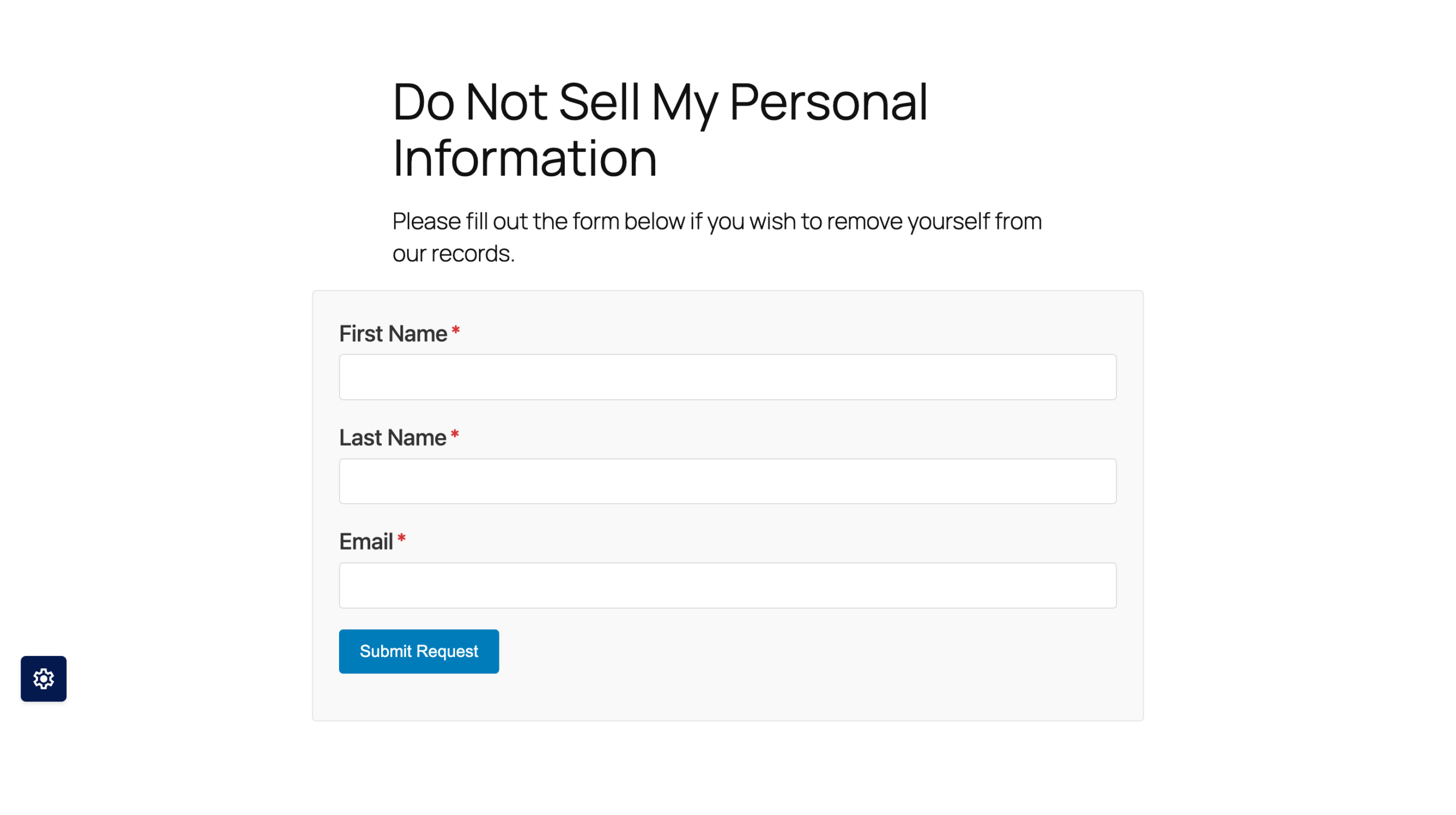 Do Not Sell form on frontend