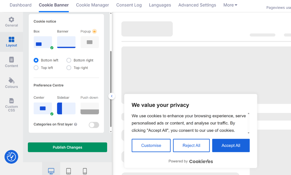 Edit cookie banner in CookieYes