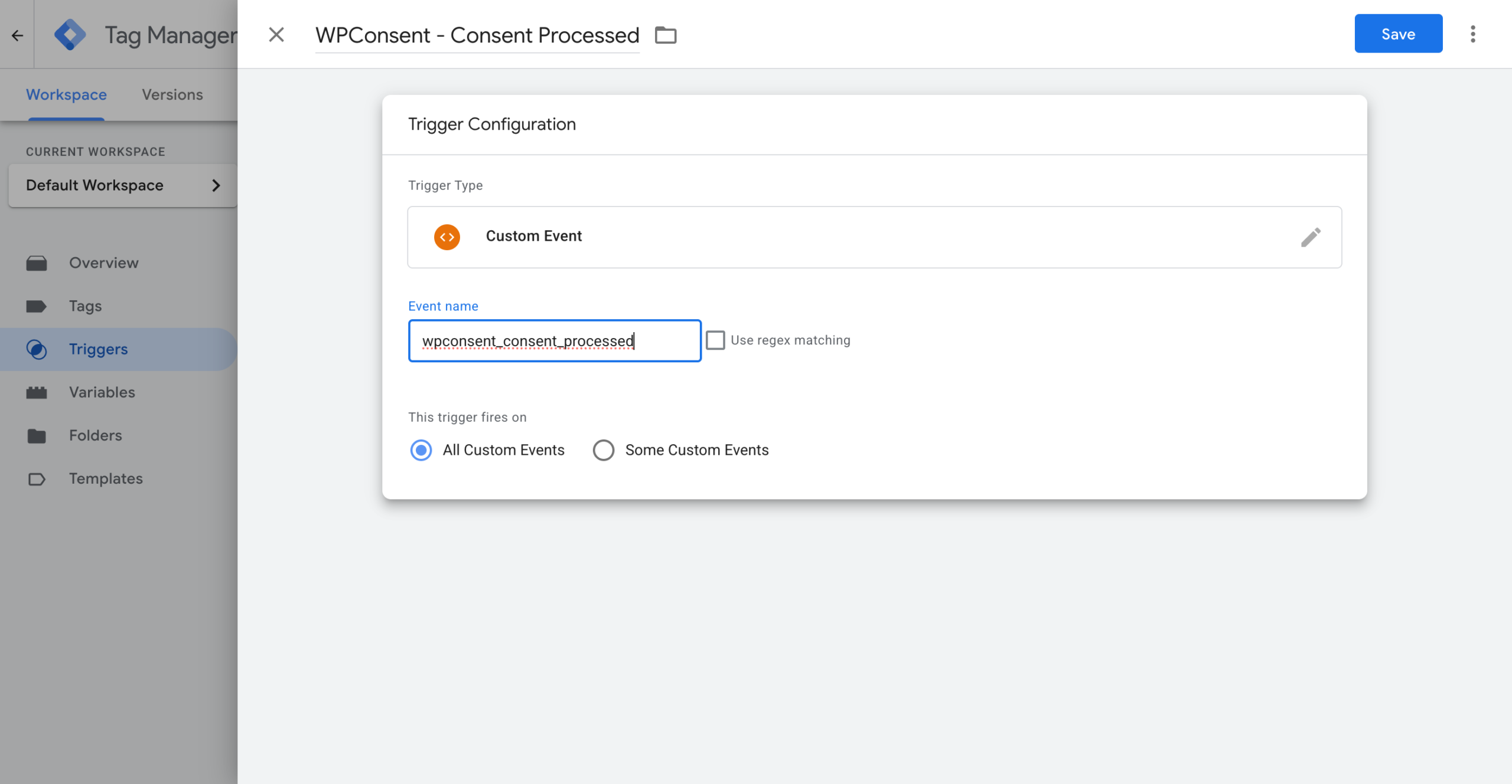 GTM custom event trigger configuration
