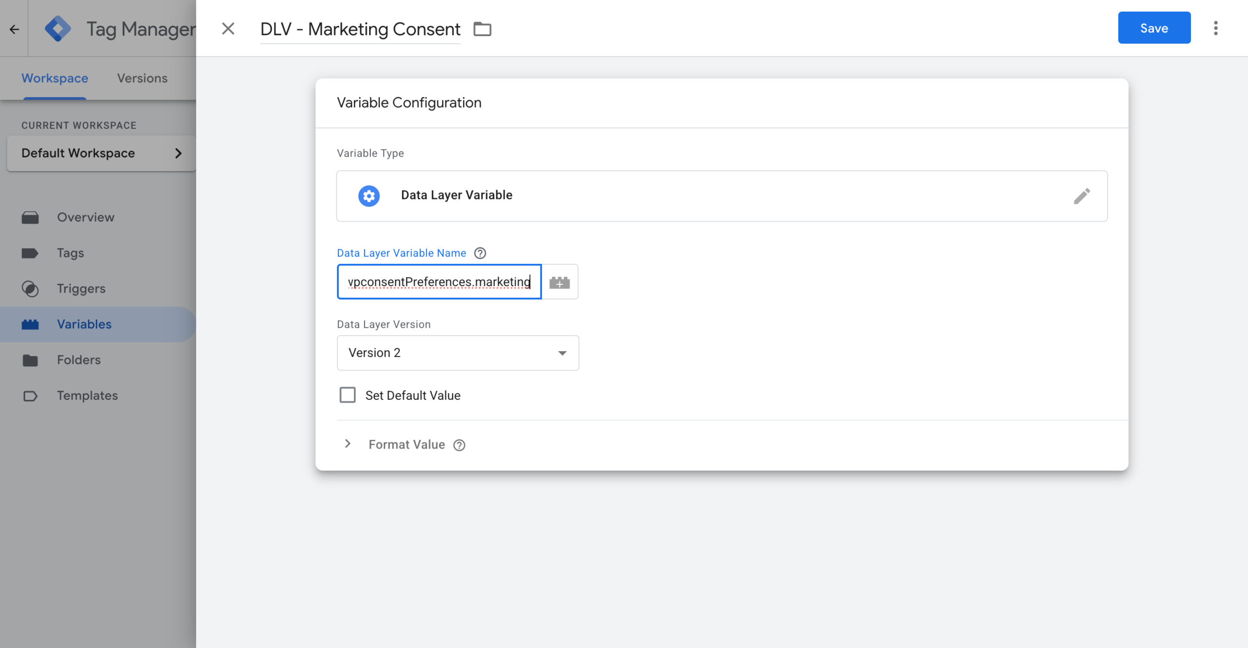 GTM data layer variable for marketing consent