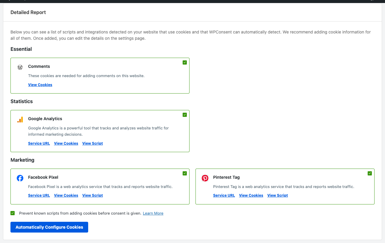 Detailed report with detected services