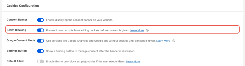 Automatic Script Blocking - WPConsent
