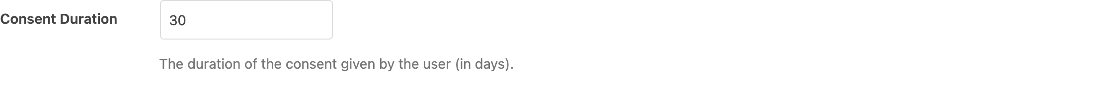 The Consent Duration field with a number input