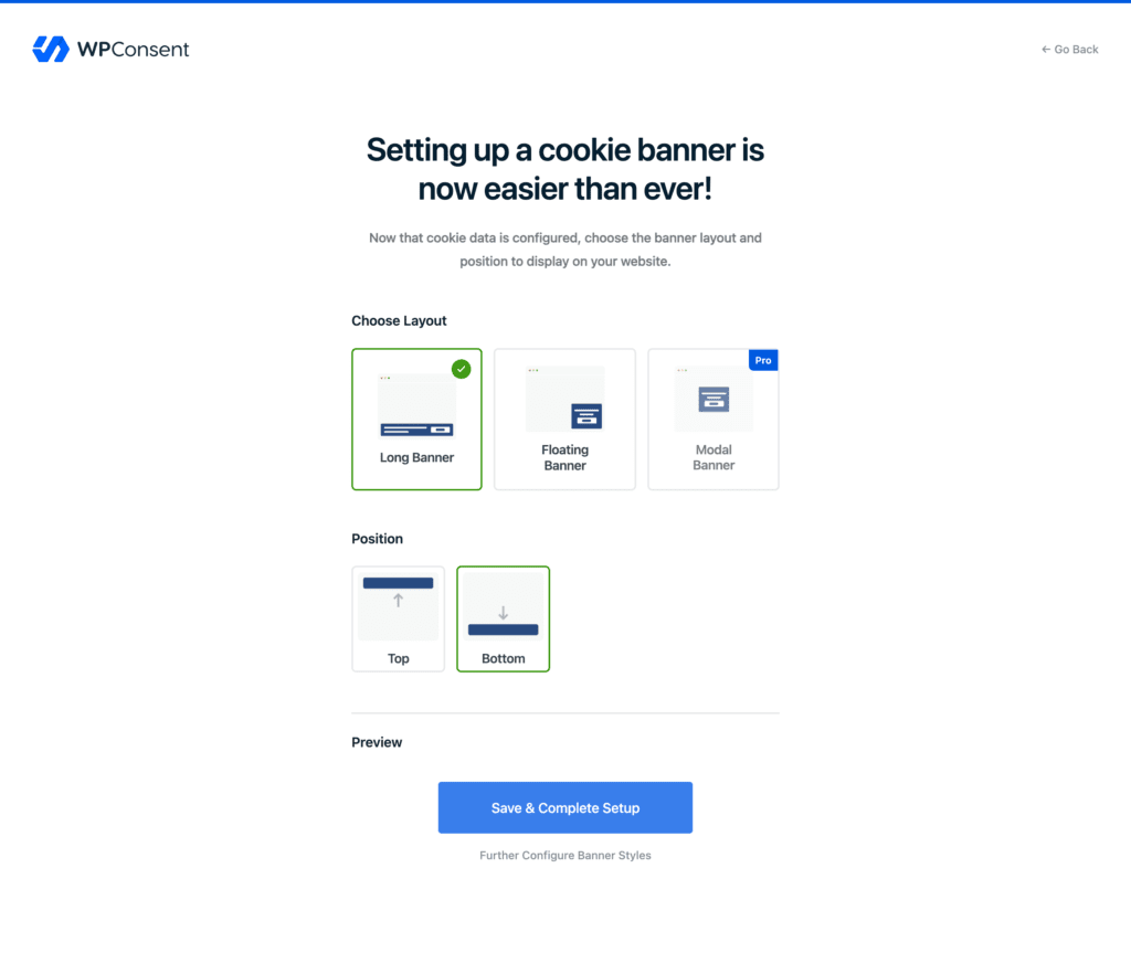set up your cookie consent banner with the wpconsent wizard
